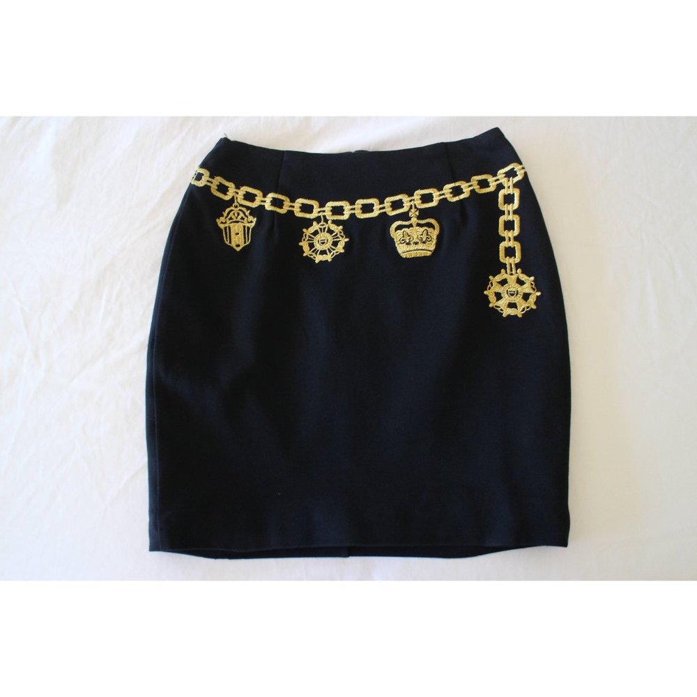 Outlander Navy Blue Shirt with Gloden Crown Chain Embroidery Embellishment Sz M